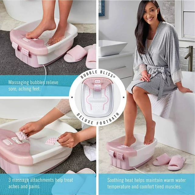 Homedics, Bubble Bliss Deluxe Massaging Foot Spa with Heat, Pink, FB-52J