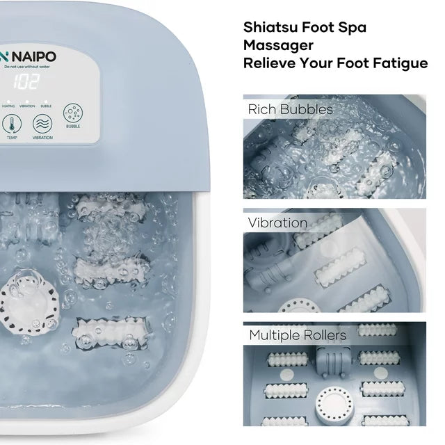 Naipo Foot Spa Bath Massager with Fast Heating Rich Bubble Vibration Rollers Lower Noise  Blue