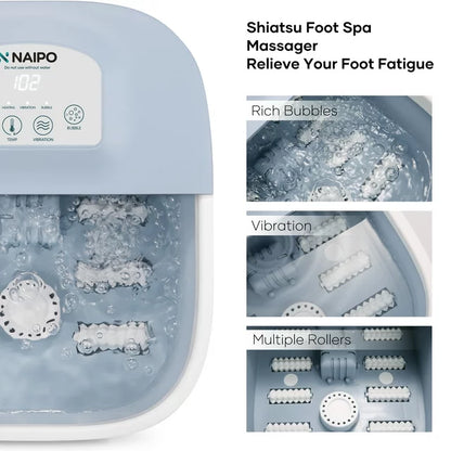 Naipo Foot Spa Bath Massager with Fast Heating Rich Bubble Vibration Rollers Lower Noise  Blue